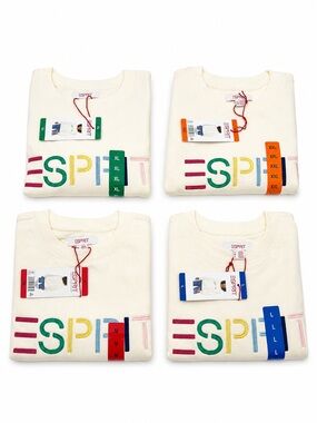 Esprit Logo Fleece Sweatshirt Crewneck Cream Viral 80's Style S M L XL XXL